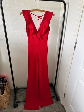 NWT Red Ruffle V-Neck Jumpsuit - XS
